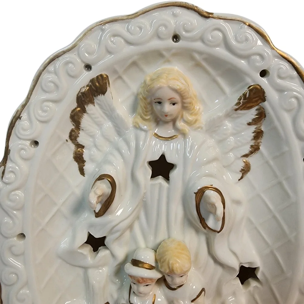 Vintage Ceramic Angel with‎ Children Lighted Display Scene Christmas Decor